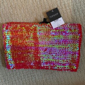 Topshop Sequin Bandeau Top Pink